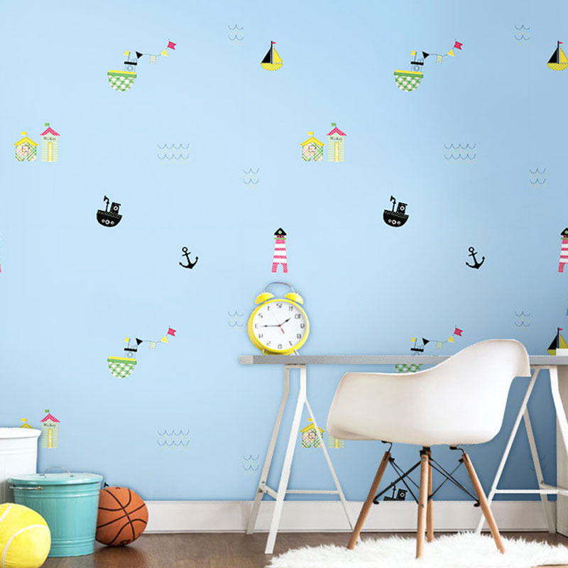 Vivolux | Pastel Boot en Baken Behang Vlekbestendige Wandkunst voor Kinderkamer, Niet Beplakt