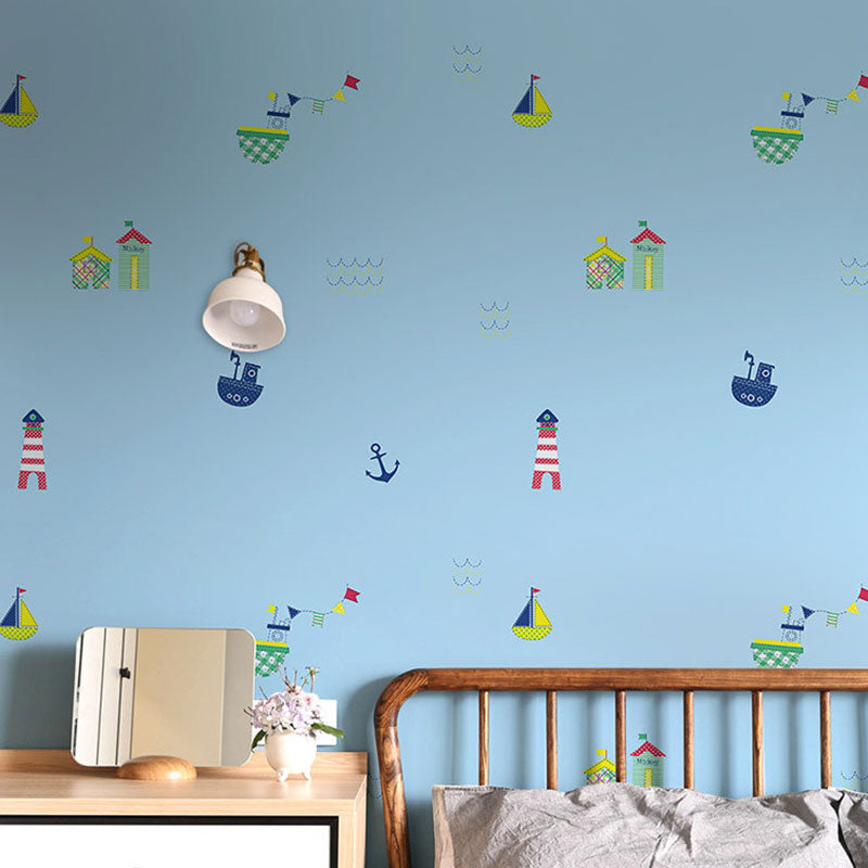 Vivolux | Pastel Boot en Baken Behang Vlekbestendige Wandkunst voor Kinderkamer, Niet Beplakt