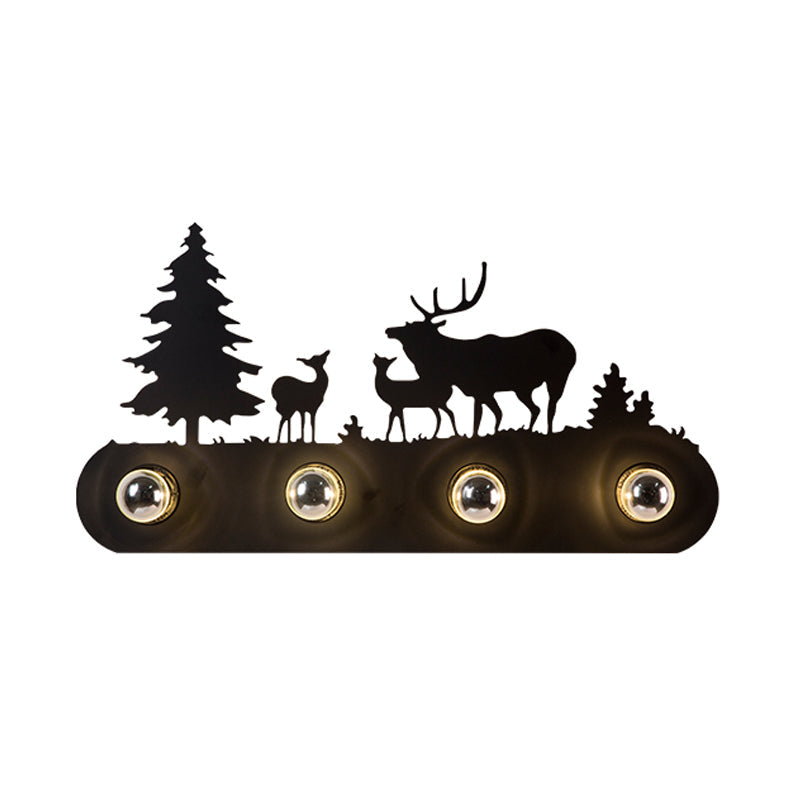 Vivolux | Rustikale Transportband Wandleuchte 4 Lampen Metall Wandleuchte mit Hirsch in Schwarz für Wohnzimmer