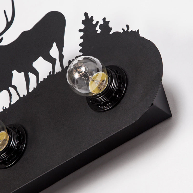 Vivolux | Rustikale Transportband Wandleuchte 4 Lampen Metall Wandleuchte mit Hirsch in Schwarz für Wohnzimmer