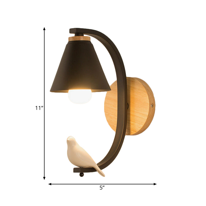 Vivolux | Nordic Style Kegelförmige Wandlampe mit Vogel 1 Kopf Metall Wandleuchte für Schlafzimmer Flur