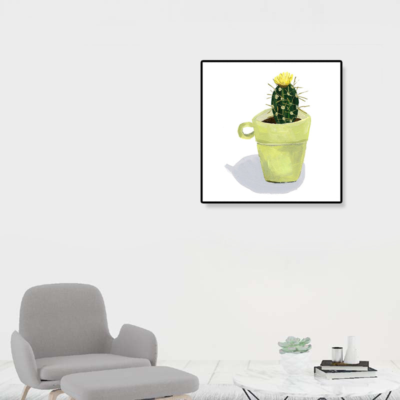 Vivolux | Nordic Illustration Bonsai Kaktus Leinwand Gelb Texturiertes Wandkunst Druck für Kinderzimmer
