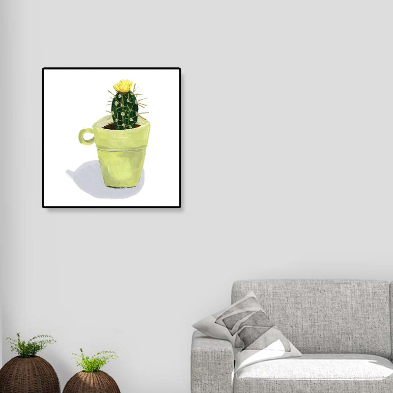 Vivolux | Nordic Illustration Bonsai Kaktus Leinwand Gelb Texturiertes Wandkunst Druck für Kinderzimmer