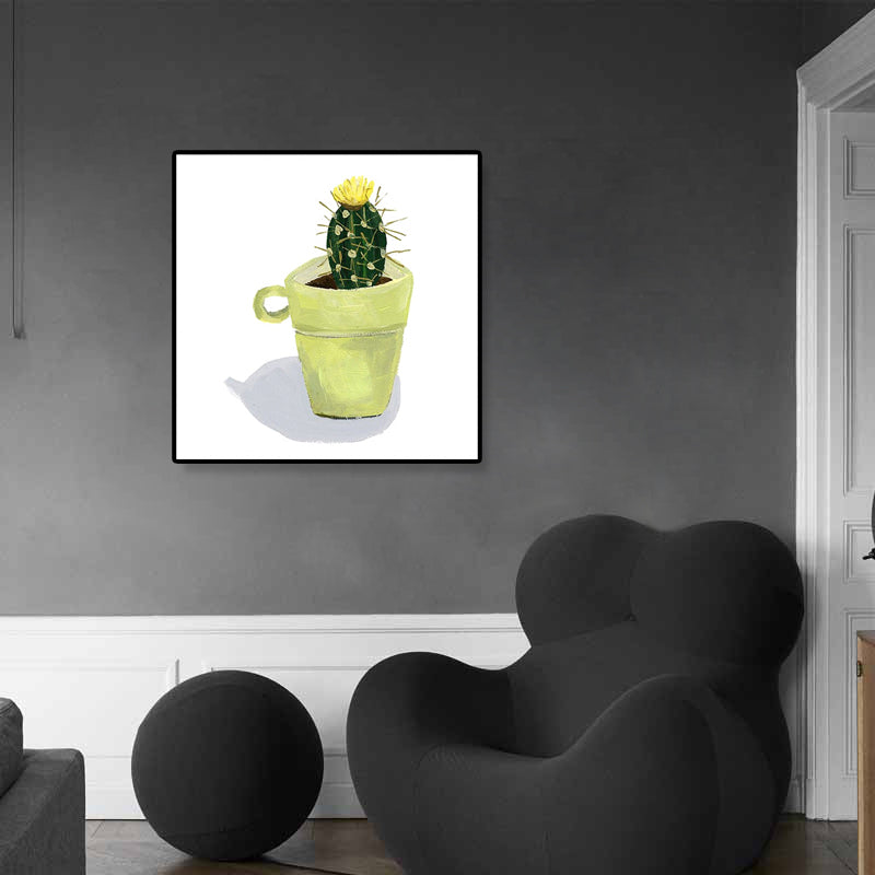 Vivolux | Nordic Illustration Bonsai Kaktus Leinwand Gelb Texturiertes Wandkunst Druck für Kinderzimmer