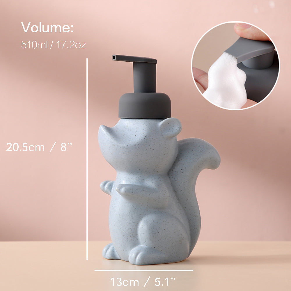 Vivolux | Keramischer Seifenspender, Eichhörnchen Schaum-Pumpen Badezimmerflasche, Tierdesign, nachfüllbare wiederverwendbare Lotion-Pumpe für Badezimmer Küche, 510ml/17,2oz