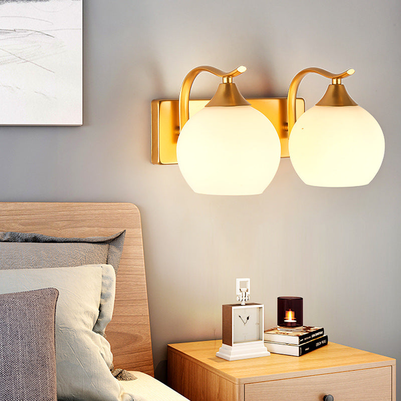 Vivolux | Sphere Wandleuchte Nachttisch Vintage Creme Glas 2-Licht Gold Wandmontage Beleuchtung