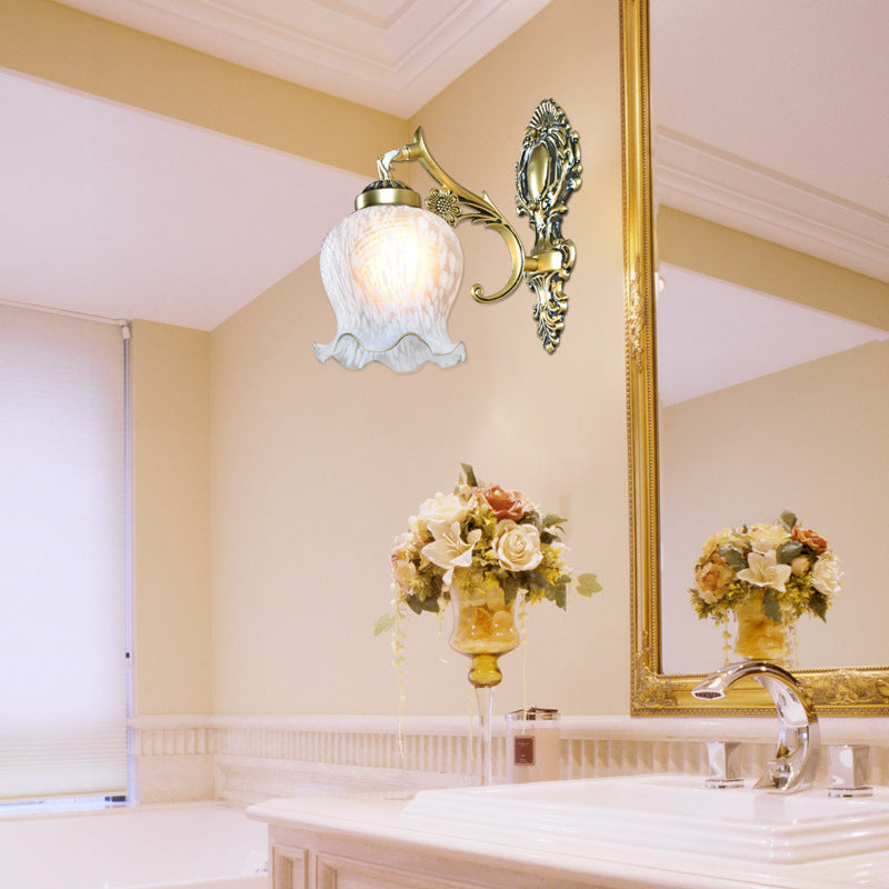 Vivolux | Weißes Glas Gold Wandmontage Lampe Gedruckte Blume Einzelner Kopf Landhausstil Wandleuchte Licht