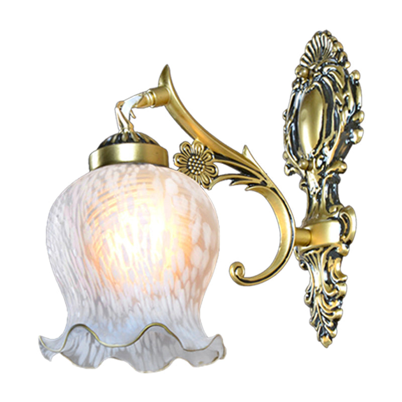 Vivolux | Weißes Glas Gold Wandmontage Lampe Gedruckte Blume Einzelner Kopf Landhausstil Wandleuchte Licht