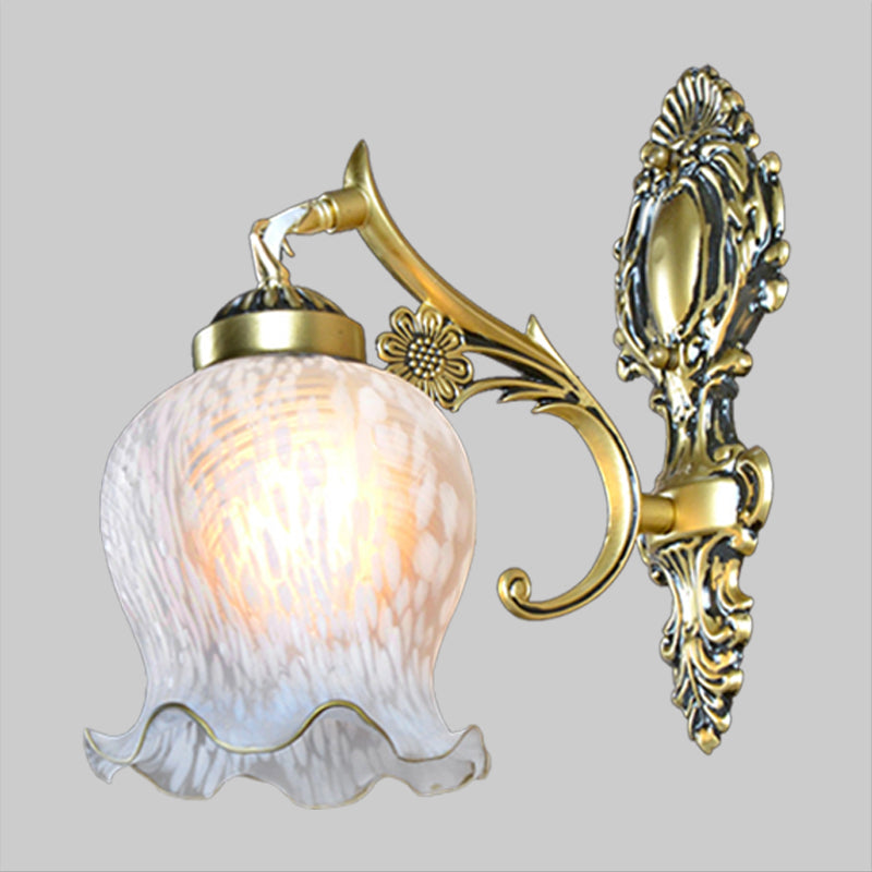 Vivolux | Weißes Glas Gold Wandmontage Lampe Gedruckte Blume Einzelner Kopf Landhausstil Wandleuchte Licht