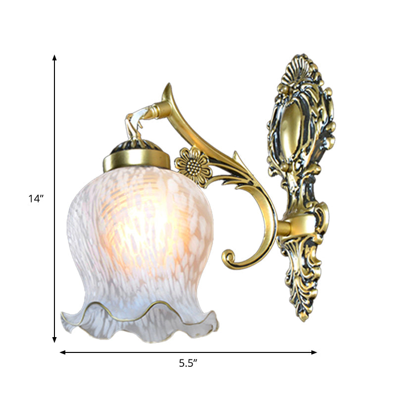 Vivolux | Weißes Glas Gold Wandmontage Lampe Gedruckte Blume Einzelner Kopf Landhausstil Wandleuchte Licht