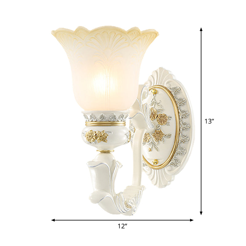 Vivolux | Rustic Blossom Shape Wandmontage Licht Enkele Lamp Frosted Glass Wandlamp met Houtsnijwerk in Wit