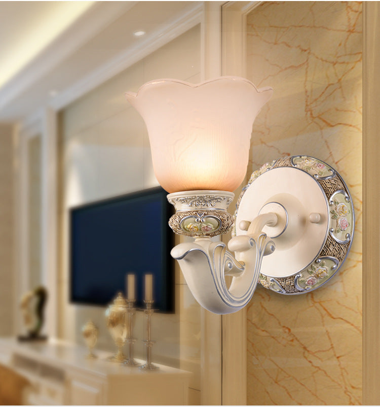 Vivolux | 1 Kopf Blumen Wandlicht Traditionelle Pink Opalin Glas Wandlampe für das Wohnzimmer