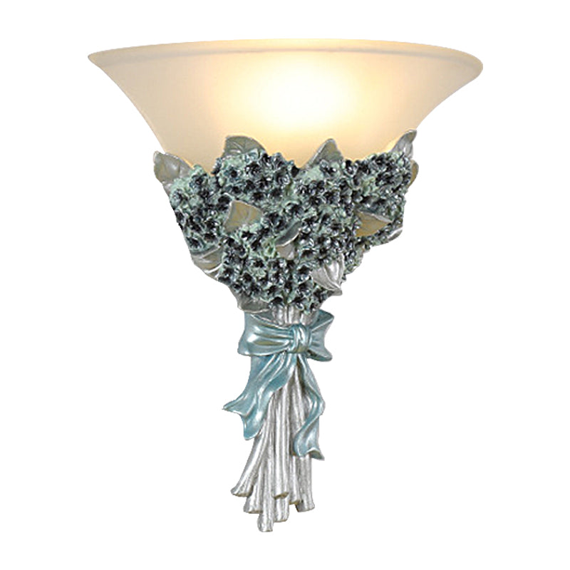 Vivolux | Vintage Brede Bel Muur Gemonteerde Lamp 1 Licht Amber/Melkglas Boeket Muurverlichtingsarmatuur in Goud/Multi-Kleur