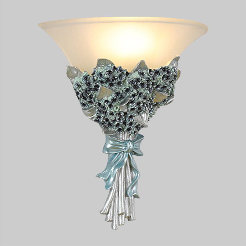 Vivolux | Vintage Brede Bel Muur Gemonteerde Lamp 1 Licht Amber/Melkglas Boeket Muurverlichtingsarmatuur in Goud/Multi-Kleur