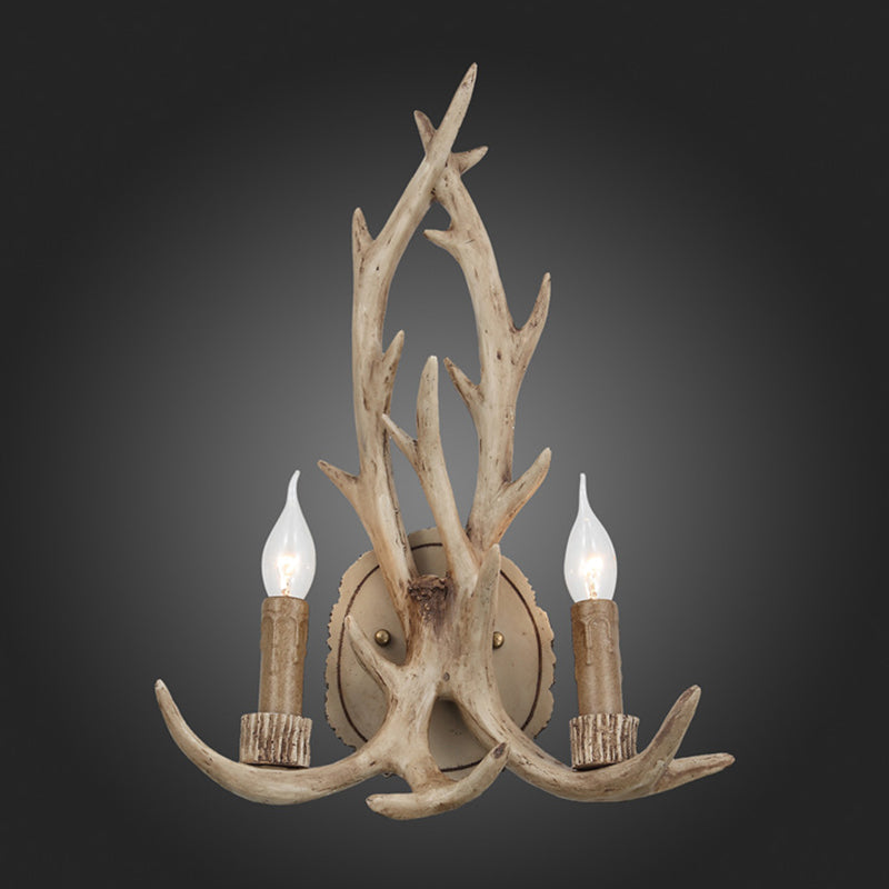 Vivolux | 2 Köpfe Geweih Wandlicht Leuchte Rustikal Kaffee/Braun/Grau Harz Wandmontierte Lampe mit Freilampen-Design