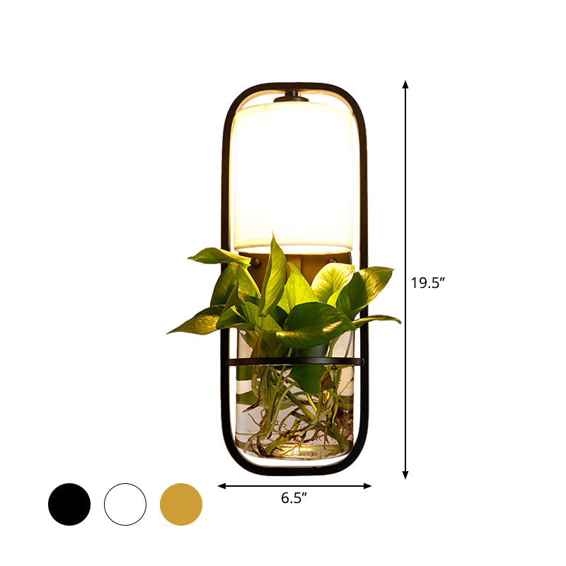 Vivolux | 1 Glühbirne Zylindrische Wandleuchte Lodge Schwarz/Weiß/Gold Stoff Wandlampe mit Warm/Weiß Licht und PflanzenTopf