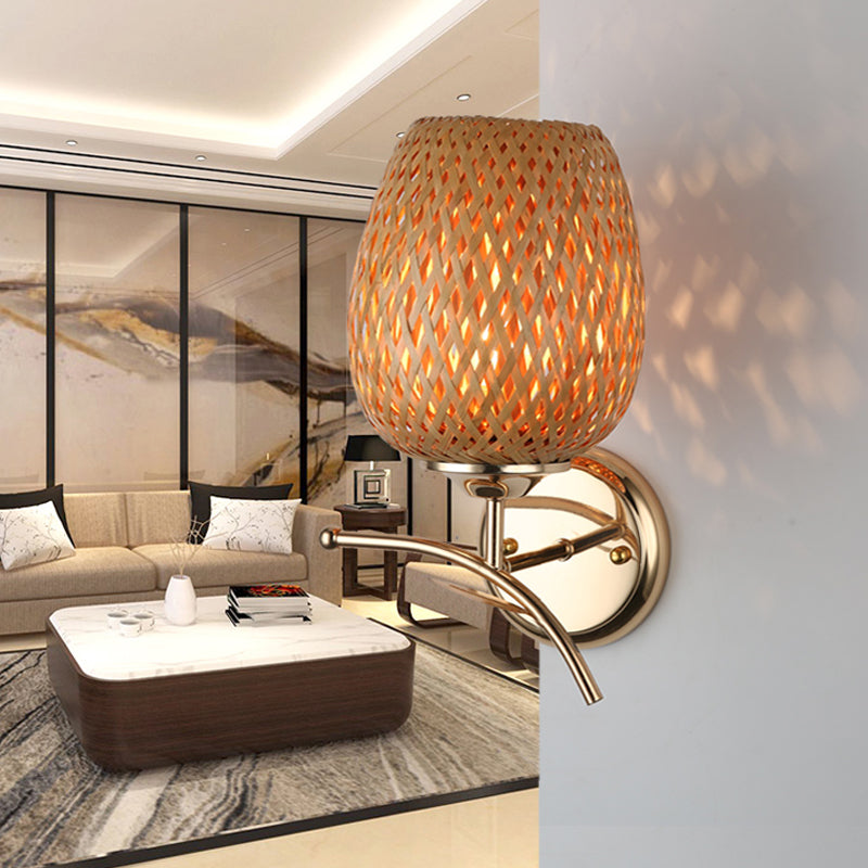 Vivolux | Rattan-Dome-Schirm Wandleuchte zeitgenössischer Stil 1-Lampe Wandlampe in Beige