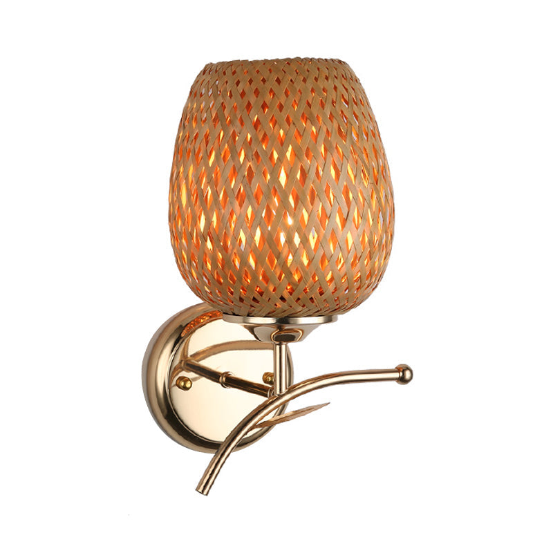 Vivolux | Rattan-Dome-Schirm Wandleuchte zeitgenössischer Stil 1-Lampe Wandlampe in Beige