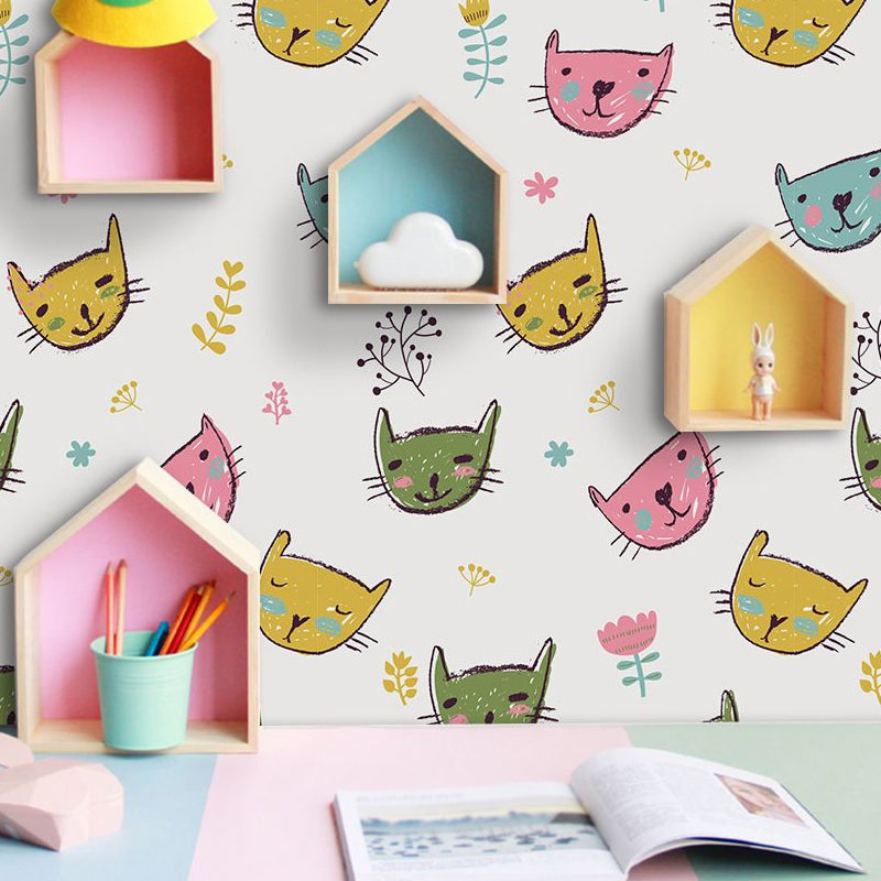 Vivolux | Novelty Katze Kopf Wandpaneel Cartoon PVC Wanddekoration in Gelb, Peelen und Kleben