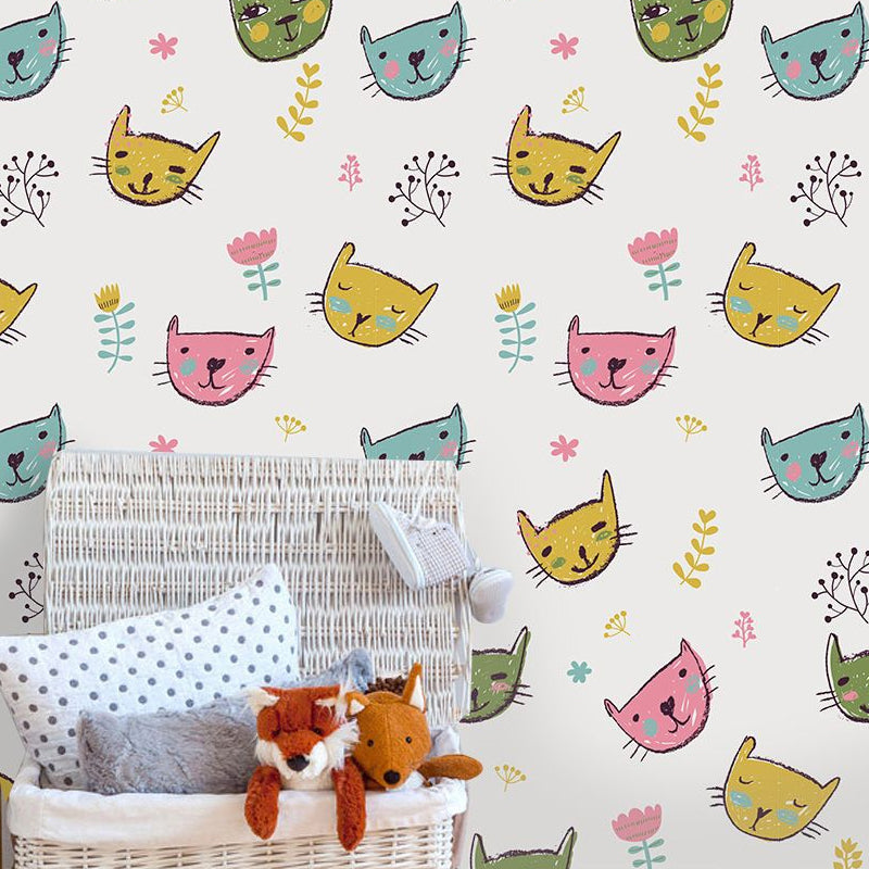 Vivolux | Novelty Katze Kopf Wandpaneel Cartoon PVC Wanddekoration in Gelb, Peelen und Kleben