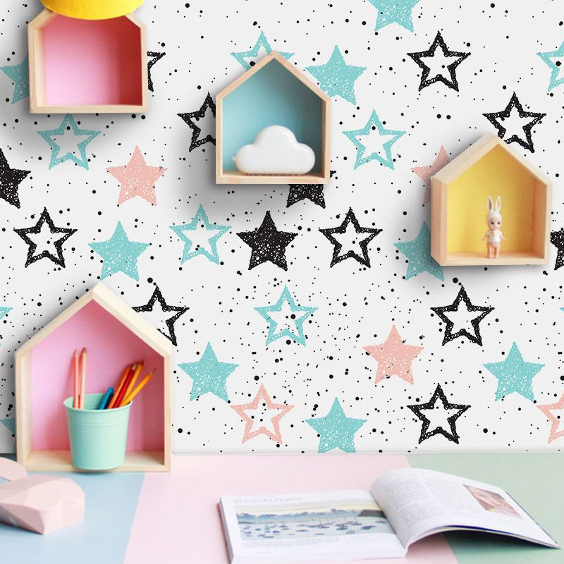 Vivolux | PVC Blau Tapetpanelen Kinderen Ster en Puntprint Zelfklevende Wandsdecoratie, 4' L x 20,5" B