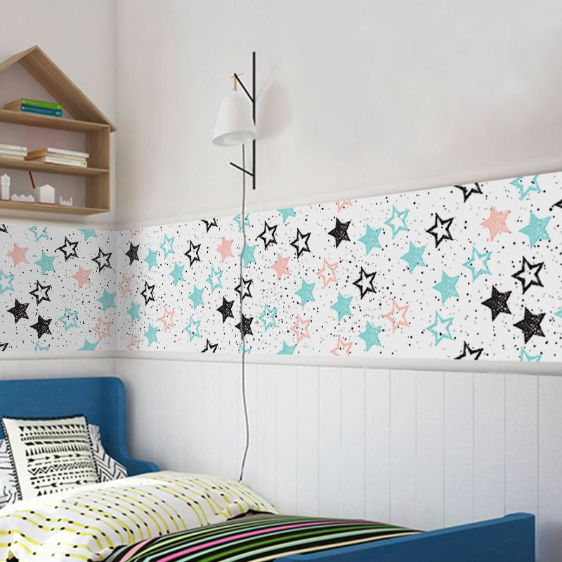 Vivolux | PVC Blau Tapetpanelen Kinderen Ster en Puntprint Zelfklevende Wandsdecoratie, 4' L x 20,5" B