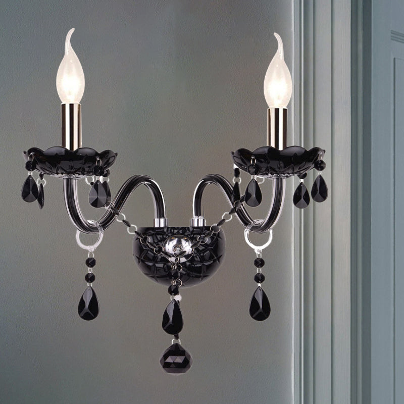 Vivolux | Schwarze Kerzenstil Wandleuchte Kristall S-Form Arm Wandleuchte