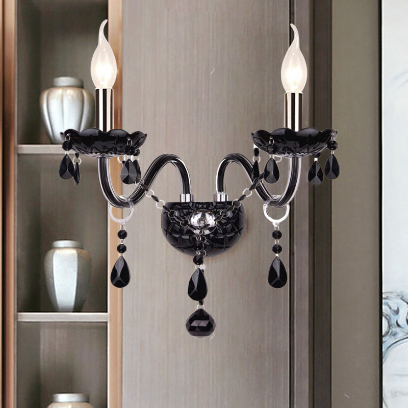 Vivolux | Schwarze Kerzenstil Wandleuchte Kristall S-Form Arm Wandleuchte