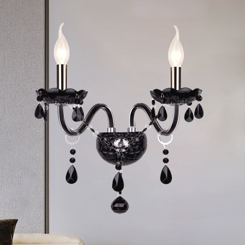 Vivolux | Schwarze Kerzenstil Wandleuchte Kristall S-Form Arm Wandleuchte