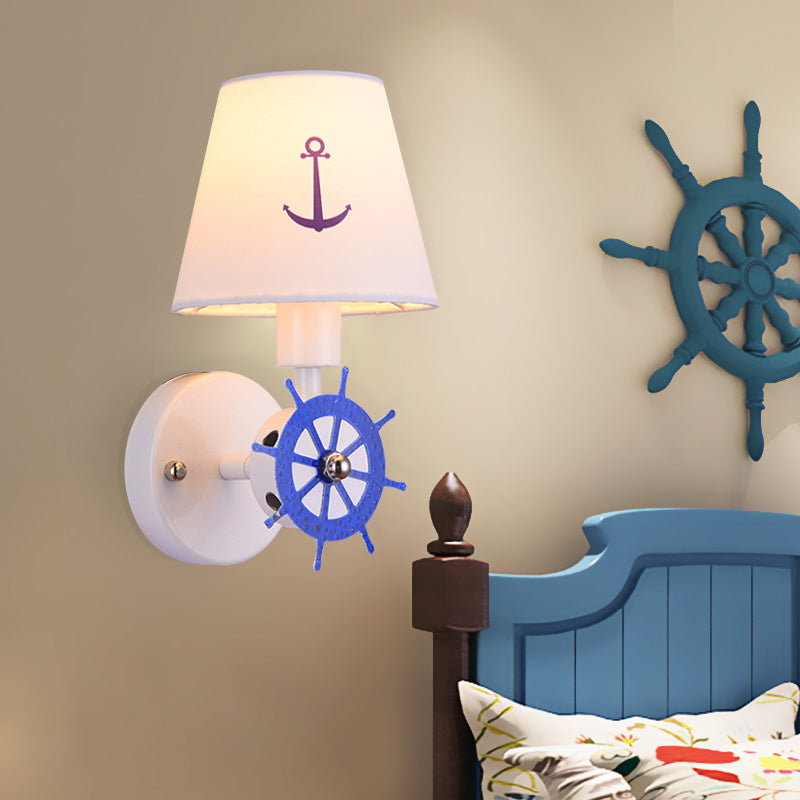 Vivolux | 1 Glühbirne konisch Schirm Wandleuchte nautische Stoff Wandlampe in Weiß für das Arbeitszimmer