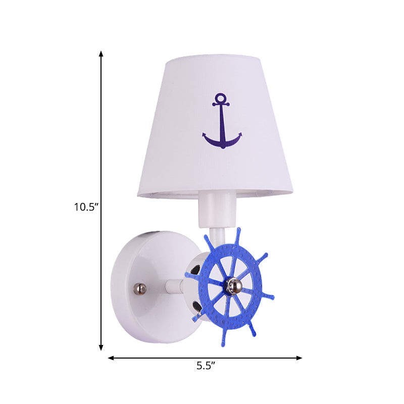 Vivolux | 1 Glühbirne konisch Schirm Wandleuchte nautische Stoff Wandlampe in Weiß für das Arbeitszimmer