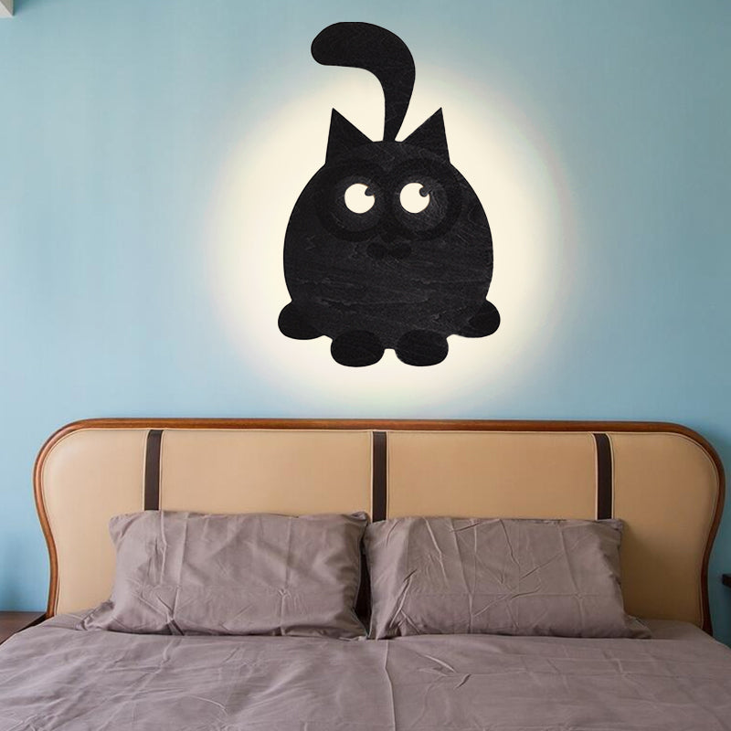 Vivolux | Runde Katze Wandleuchte Tier Holz LED Wandbeleuchtung für Jungen Mädchen Schlafzimmer