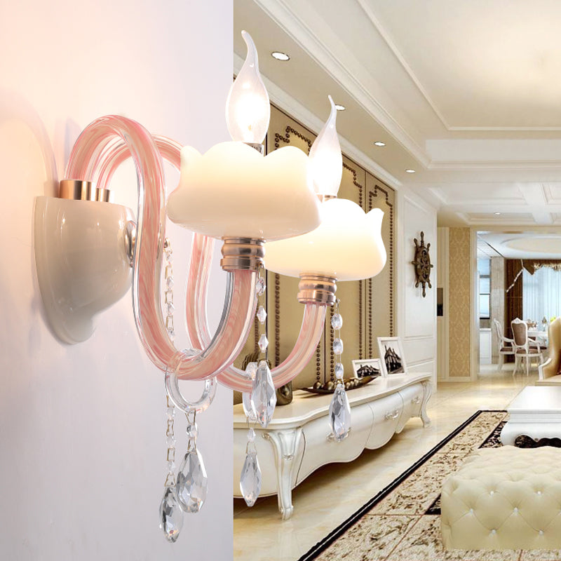 Vivolux | Rosa Wandleuchte mit Perlenlicht mit klarem Kristall traditioneller Stil Metallwandleuchte für Badezimmer