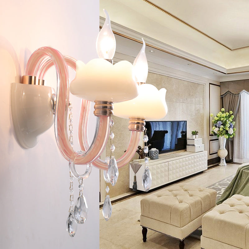 Vivolux | Rosa Wandleuchte mit Perlenlicht mit klarem Kristall traditioneller Stil Metallwandleuchte für Badezimmer
