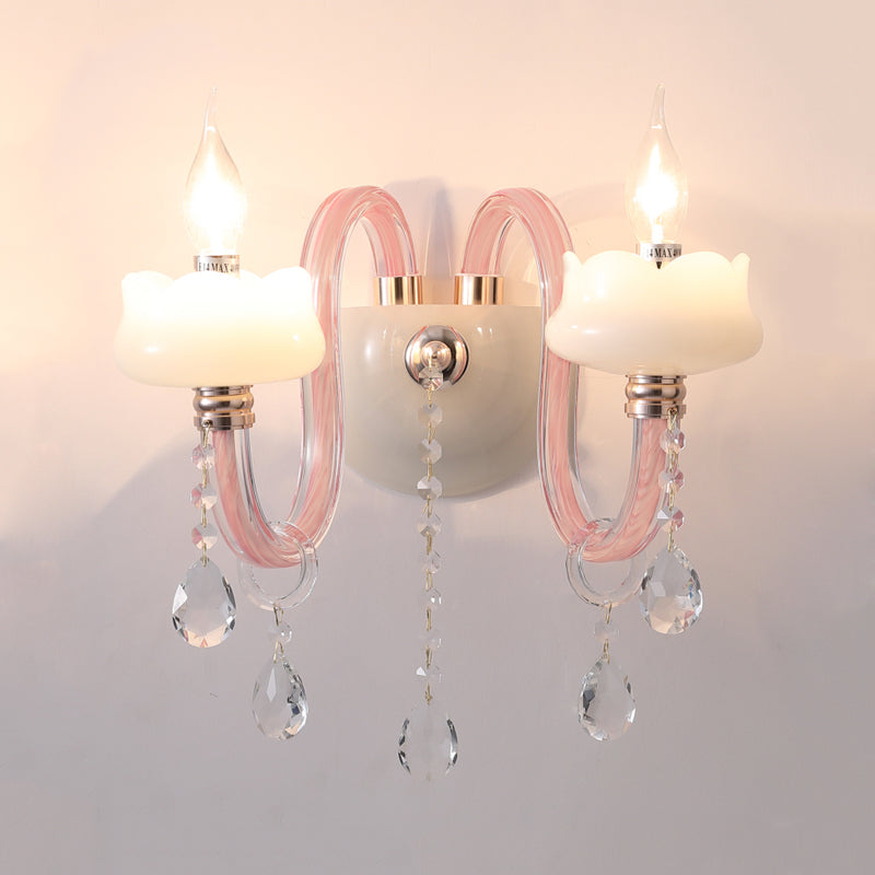 Vivolux | Rosa Wandleuchte mit Perlenlicht mit klarem Kristall traditioneller Stil Metallwandleuchte für Badezimmer