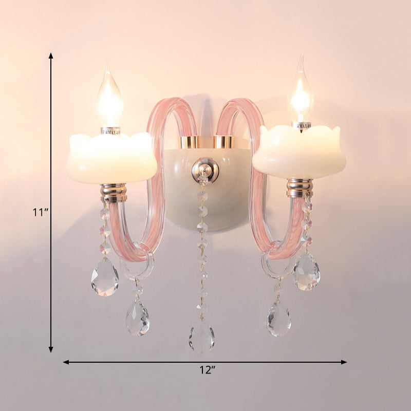 Vivolux | Rosa Wandleuchte mit Perlenlicht mit klarem Kristall traditioneller Stil Metallwandleuchte für Badezimmer