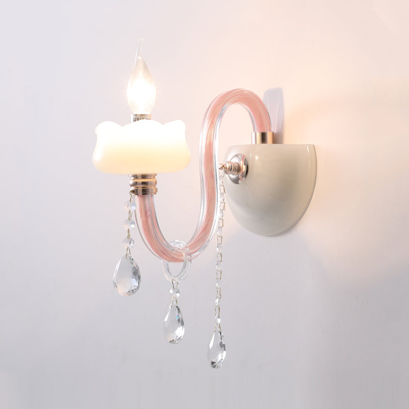 Vivolux | Rosa Wandleuchte mit Perlenlicht mit klarem Kristall traditioneller Stil Metallwandleuchte für Badezimmer