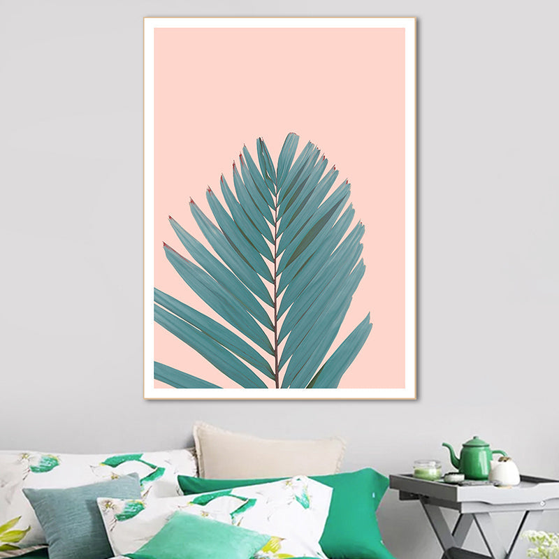 Vivolux | Nordic Fan Leaf Pflanze Art Print Grün und Pink Texturierten Wand Dekor für Wohnzimmer