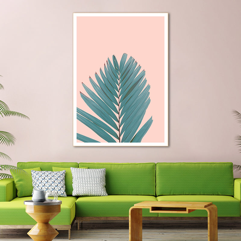 Vivolux | Nordic Fan Leaf Pflanze Art Print Grün und Pink Texturierten Wand Dekor für Wohnzimmer