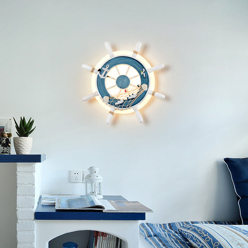 Vivolux | Ruderharz Wandbeleuchtung Ideen Küsten LED Weiß/Blaue Wandmontage Lampe mit Rundem Acrylschirm in Warm/Weiß Licht