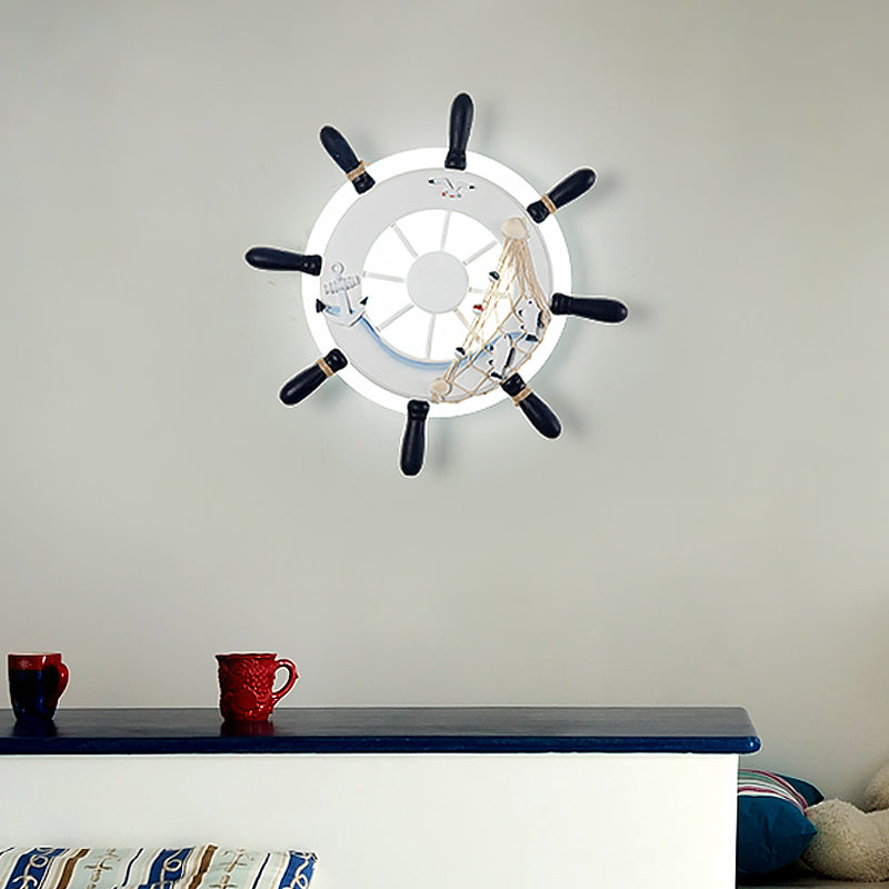 Vivolux | Ruderharz Wandbeleuchtung Ideen Küsten LED Weiß/Blaue Wandmontage Lampe mit Rundem Acrylschirm in Warm/Weiß Licht