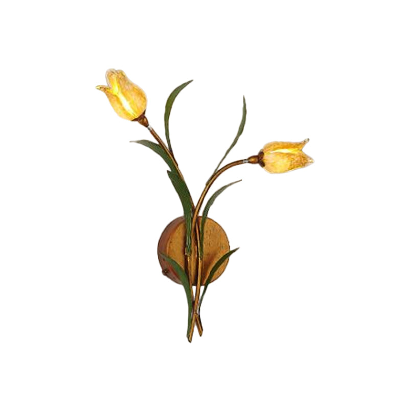 Vivolux | Tulpenboeket Slaapkamer Wandlamp Vintage Beige Glas 2/3/5 Hoofden Antiek Messing Wandgemonteerde Nachtlamp