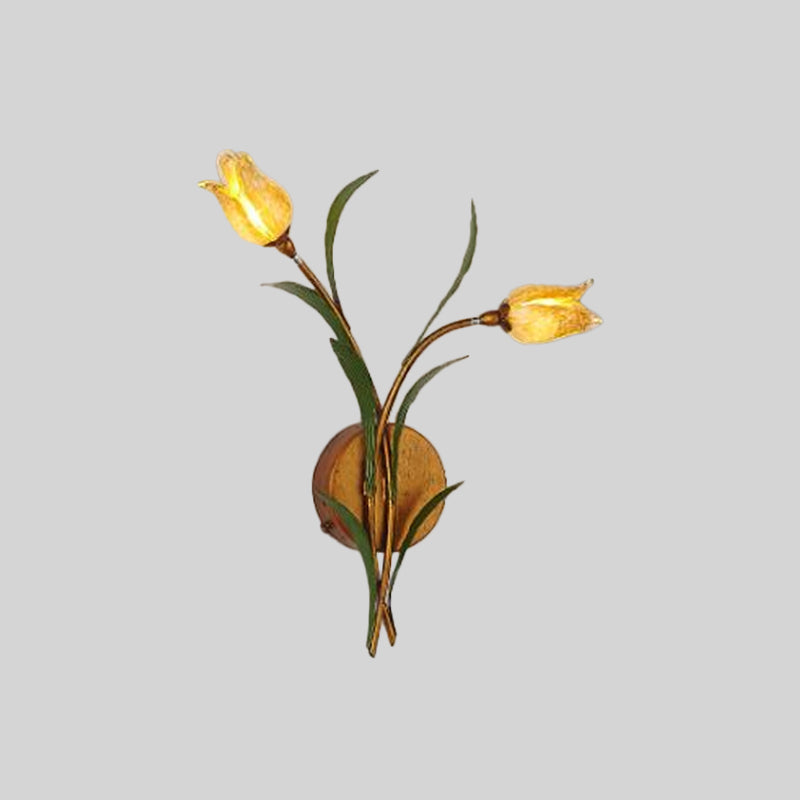 Vivolux | Tulpenboeket Slaapkamer Wandlamp Vintage Beige Glas 2/3/5 Hoofden Antiek Messing Wandgemonteerde Nachtlamp