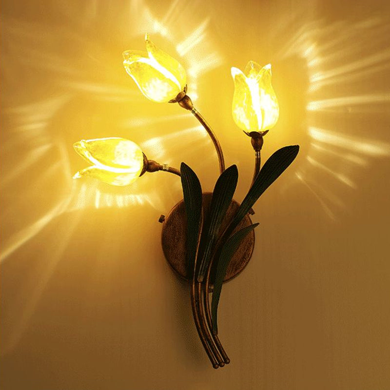 Vivolux | Tulpenboeket Slaapkamer Wandlamp Vintage Beige Glas 2/3/5 Hoofden Antiek Messing Wandgemonteerde Nachtlamp