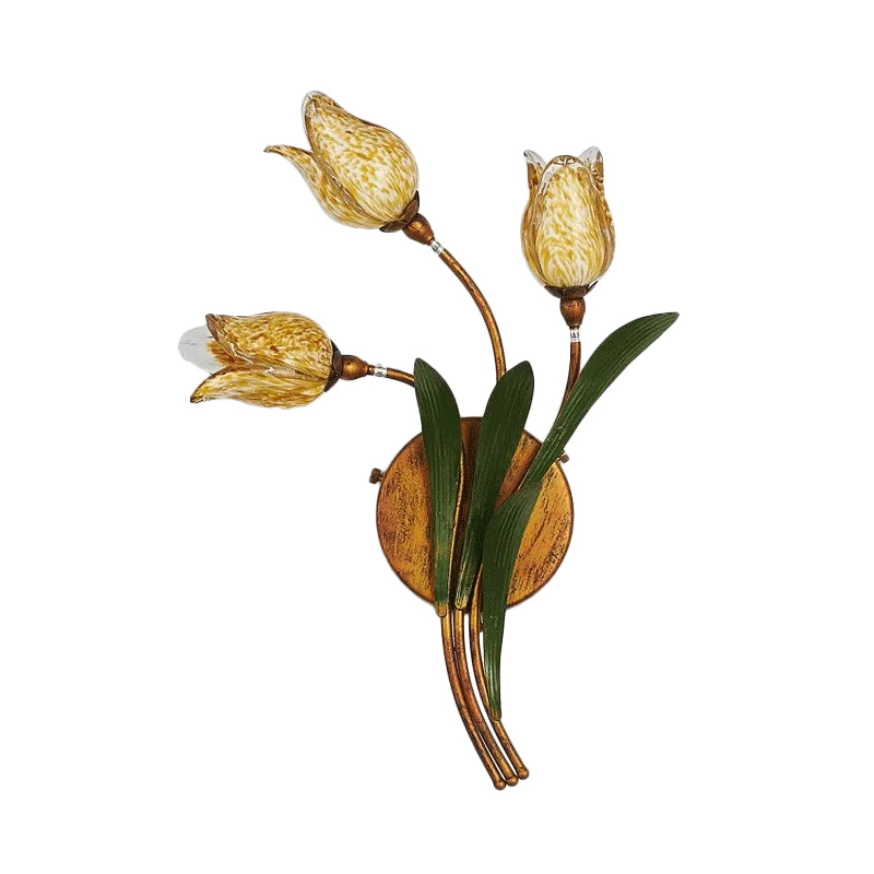 Vivolux | Tulpenboeket Slaapkamer Wandlamp Vintage Beige Glas 2/3/5 Hoofden Antiek Messing Wandgemonteerde Nachtlamp