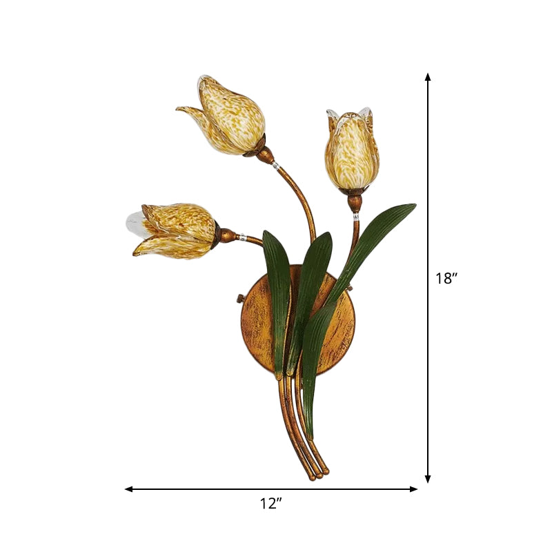Vivolux | Tulpenboeket Slaapkamer Wandlamp Vintage Beige Glas 2/3/5 Hoofden Antiek Messing Wandgemonteerde Nachtlamp