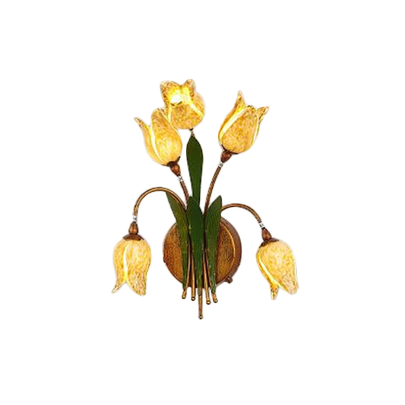 Vivolux | Tulpenboeket Slaapkamer Wandlamp Vintage Beige Glas 2/3/5 Hoofden Antiek Messing Wandgemonteerde Nachtlamp