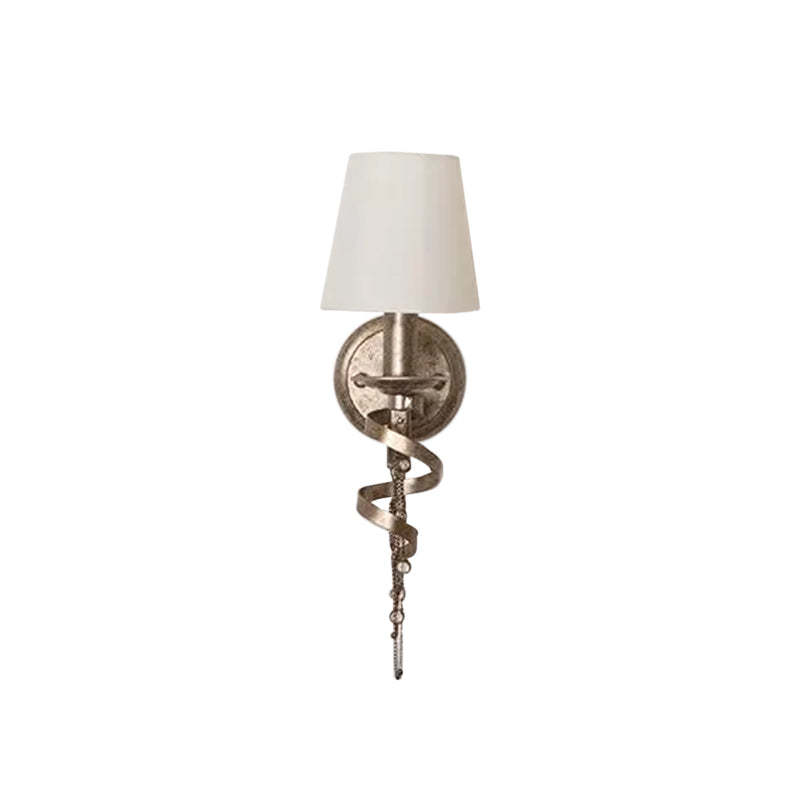 Vivolux | 1 Glühbirne Wandleuchte Sconce Bauernhaus Barrel Stoff Wandlampe in Weiß mit Spiralmuster und Kristallkette Deco