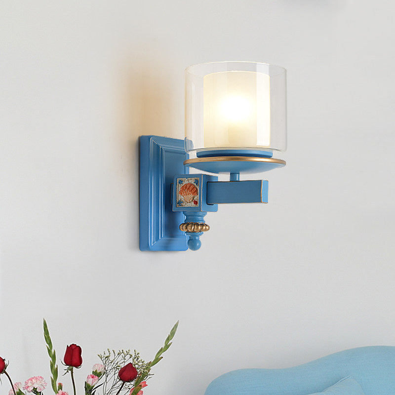 Vivolux | Nordic Stijlvolle Cilinder Wandlamp met Schelp Deco 1 Licht Metaal & Glas Wandlamp voor Trap