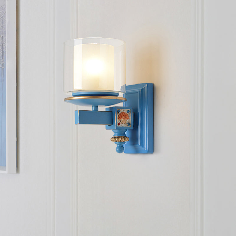 Vivolux | Nordic Stijlvolle Cilinder Wandlamp met Schelp Deco 1 Licht Metaal & Glas Wandlamp voor Trap